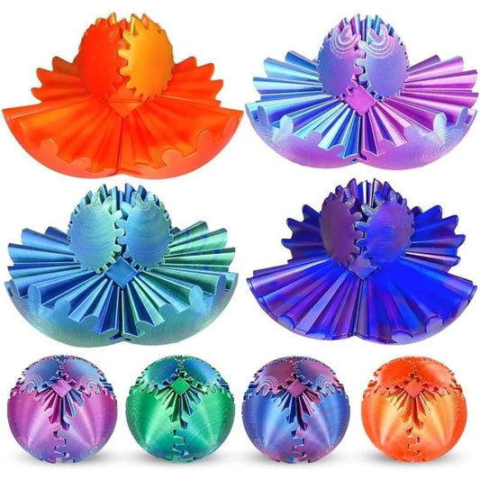 3D Printed Gear Ball Gear Sphere Fidget Toy, 4 Pcs Steampunk Whirling Wonder Fidget Gear Ball Stress Anxiety Relaxing Fidgets Toys for Office and Home Christmas Stocking Stuffers Party Favors Gift