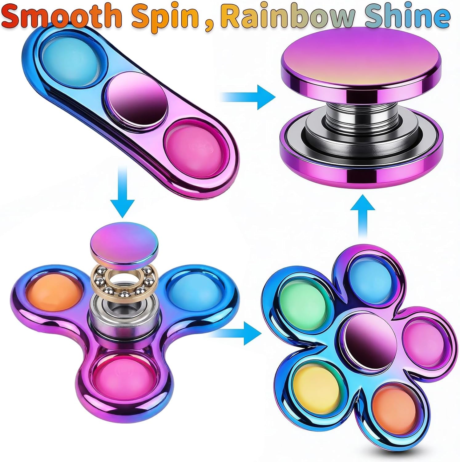 Fidget Toys 3 Pack,Pop Fidget Spinner for Kids & Adults Relieves Stress and Calm Down,Sensory Toys for Kids with Autism ADHD Toys,Valentines Day Gifts