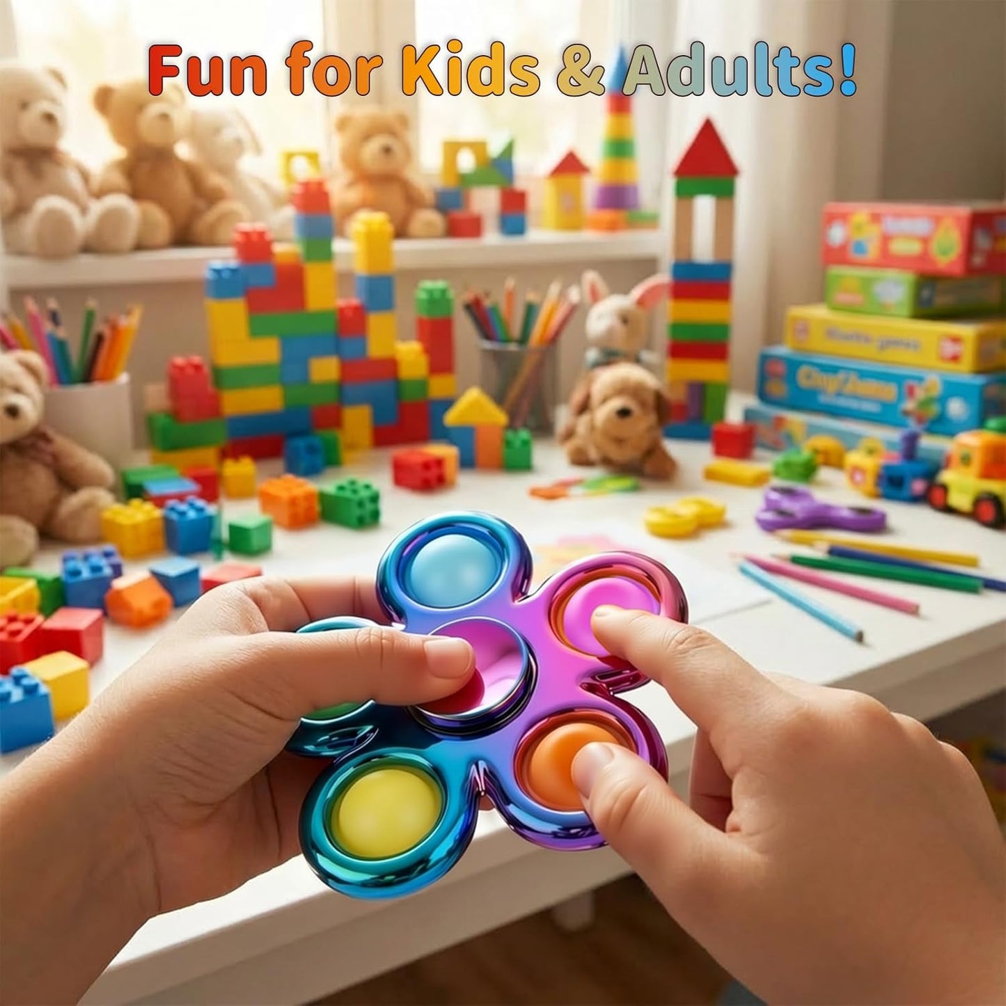 Fidget Toys 3 Pack,Pop Fidget Spinner for Kids & Adults Relieves Stress and Calm Down,Sensory Toys for Kids with Autism ADHD Toys,Valentines Day Gifts