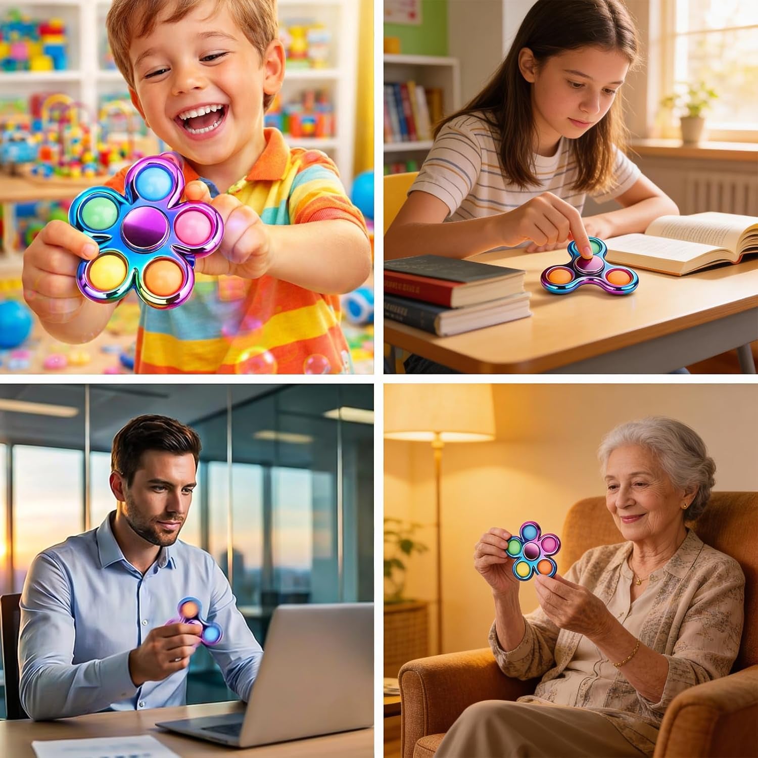 Fidget Toys 3 Pack,Pop Fidget Spinner for Kids & Adults Relieves Stress and Calm Down,Sensory Toys for Kids with Autism ADHD Toys,Valentines Day Gifts