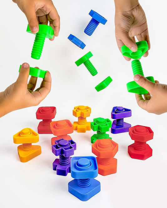 24 Pc Jumbo Nuts and Bolts - STEM Motor Skills & Therapy Activity Set for Kids & Seniors